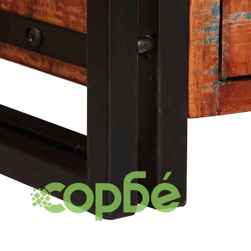 Рафт за книги с 2 вратички от рециклирано дърво и метал 72x33x110 см ➤ топ цена ➤ sorbe.bg