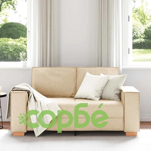 Двуместен диван от плат, кремав, 120 см ширина на седалката ➤ топ цена ➤ sorbe.bg