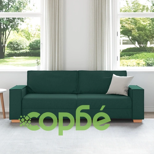 Триместен диван в тъмнозелен цвят 180 см - Полиестер и дърво с правоъгълна форма ➤ топ цена ➤ sorbe.bg