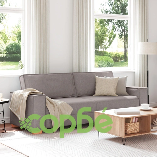 Триместен диван в светло сив цвят Таупе - 59 см височина, полиестерна текстилна тапицерия ➤ топ цена ➤ sorbe.bg