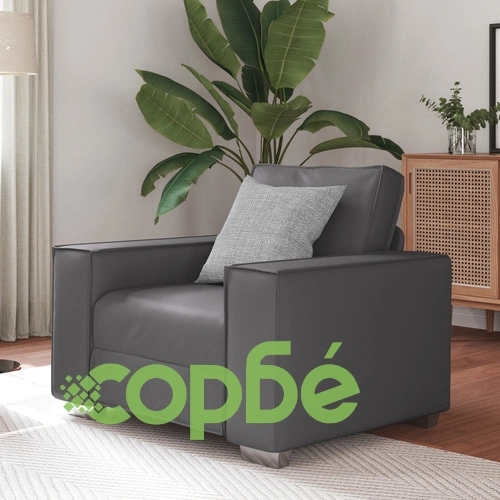 Стилен сив стол от изкуствена кожа 59 см с метална рамка ➤ топ цена ➤ sorbe.bg