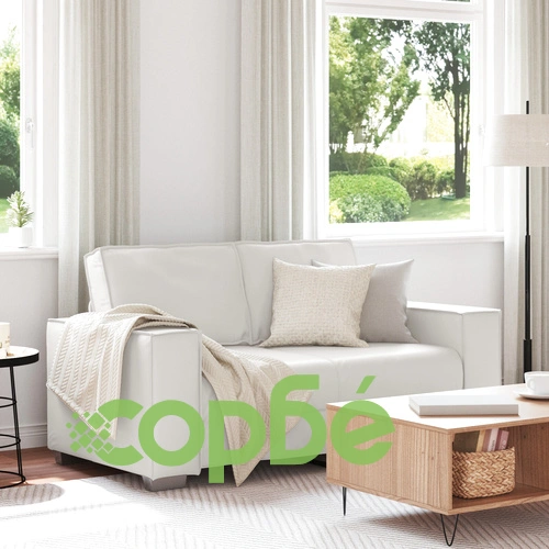 Диван за двама, бял, 120 см, изкуствена кожа, компактен дизайн ➤ топ цена ➤ sorbe.bg