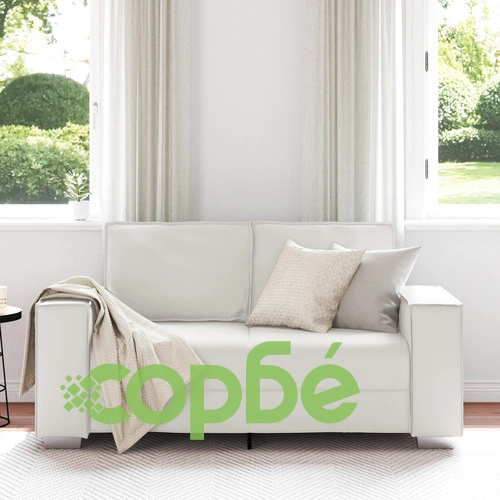 Диван за двама, бял, 120 см, изкуствена кожа, компактен дизайн ➤ топ цена ➤ sorbe.bg