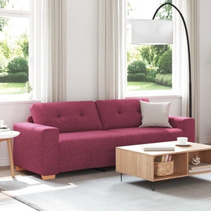 Триместен диван от полиестер в бордо цвят с дървена рамка