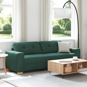 Триместен диван с тъмнозелена тапицерия и дървени крака, 180 см