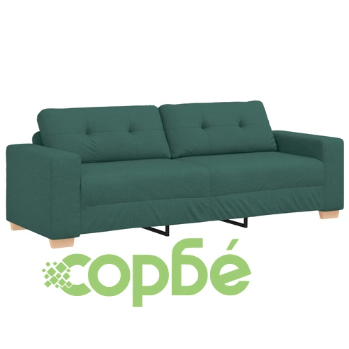 Триместен диван с тъмнозелена тапицерия и дървени крака, 180 см ➤ топ цена ➤ sorbe.bg