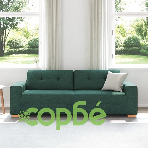 Триместен диван с тъмнозелена тапицерия и дървени крака, 180 см ➤ топ цена ➤ sorbe.bg