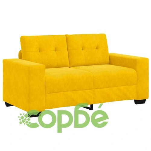 Жълт кадифен диван 120 см, правоъгълен, за 2-ма души с дървена рамка ➤ топ цена ➤ sorbe.bg