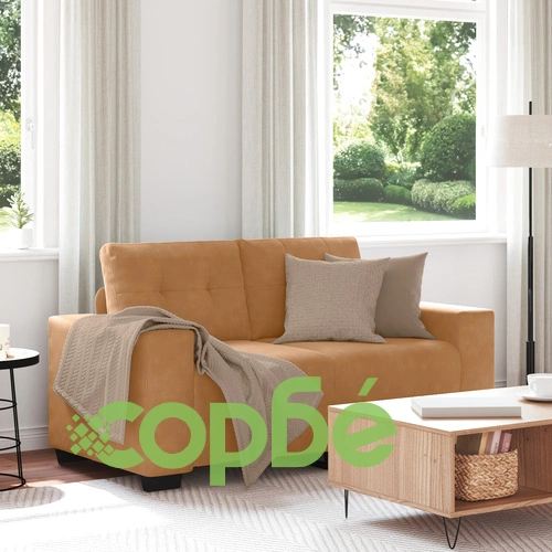 Кафяв кадифен диван с дървена рамка, ширина 120 см ➤ топ цена ➤ sorbe.bg