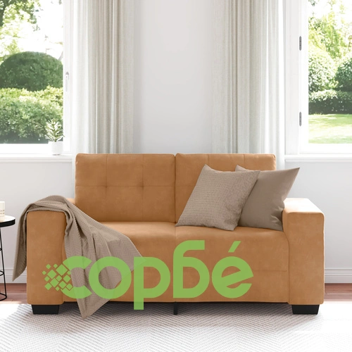 Кафяв кадифен диван с дървена рамка, ширина 120 см ➤ топ цена ➤ sorbe.bg