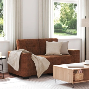 Двуместен кафяв диван с дървена рамка и текстилна тапицерия