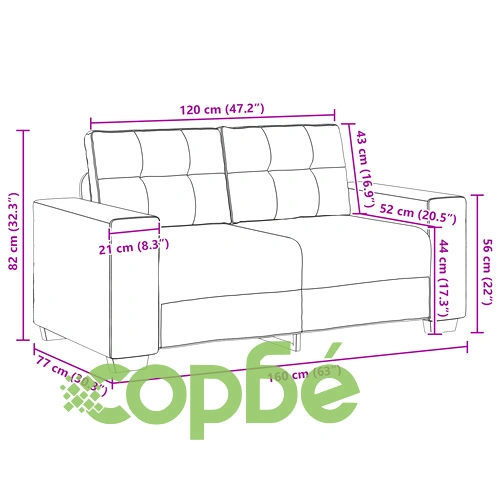 Двуместен кафяв диван с дървена рамка и текстилна тапицерия ➤ топ цена ➤ sorbe.bg