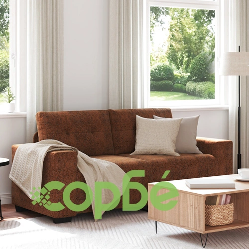 Триместен диван с тъмнокафява полиестерна тапицерия и дървена рамка, 140x55x45 см ➤ топ цена ➤ sorbe.bg