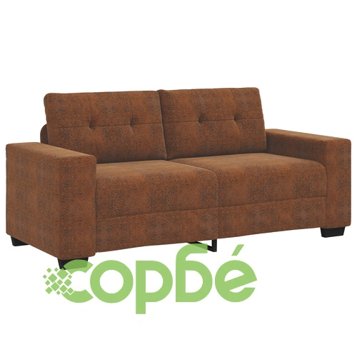 Триместен диван с тъмнокафява полиестерна тапицерия и дървена рамка, 140x55x45 см ➤ топ цена ➤ sorbe.bg