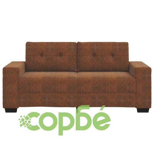 Триместен диван с тъмнокафява полиестерна тапицерия и дървена рамка, 140x55x45 см ➤ топ цена ➤ sorbe.bg