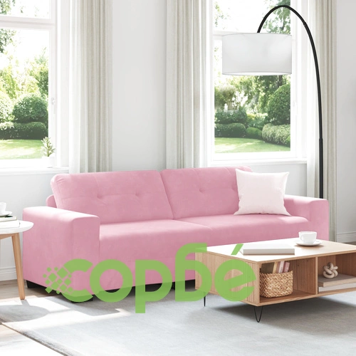 Кадифен розов триместен диван с удобна пяна и свалящи се калъфи ➤ топ цена ➤ sorbe.bg