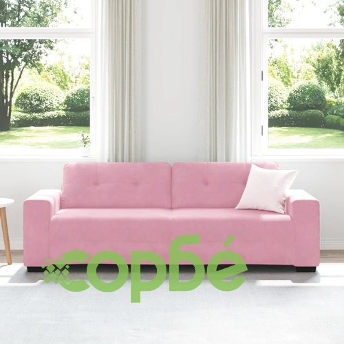 Кадифен розов триместен диван с удобна пяна и свалящи се калъфи ➤ топ цена ➤ sorbe.bg