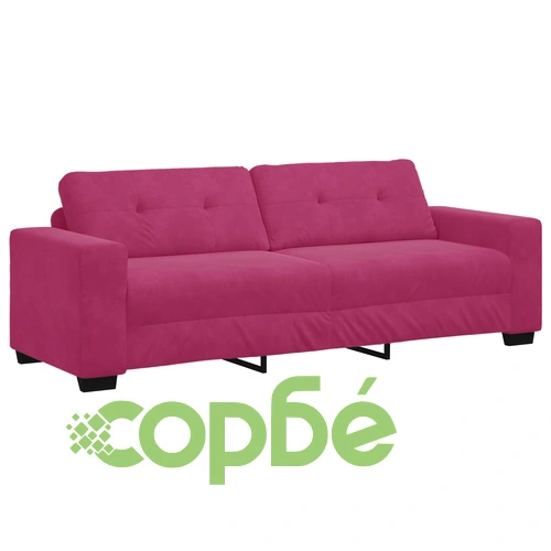 Триместен велур диван в червено вино с дървена рамка и пяна, 50 см дълбочина на седалка ➤ топ цена ➤ sorbe.bg