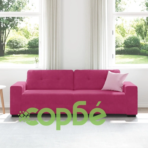 Триместен велур диван в червено вино с дървена рамка и пяна, 50 см дълбочина на седалка ➤ топ цена ➤ sorbe.bg