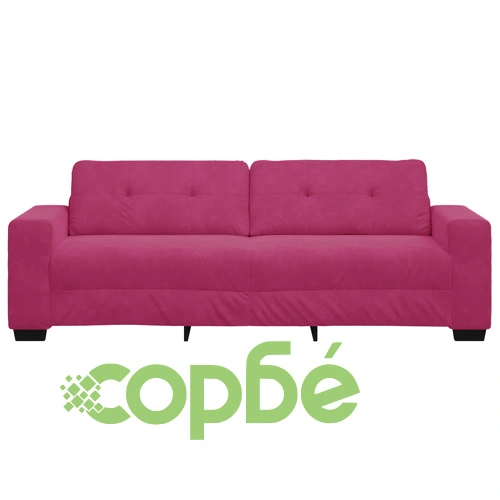 Триместен велур диван в червено вино с дървена рамка и пяна, 50 см дълбочина на седалка ➤ топ цена ➤ sorbe.bg