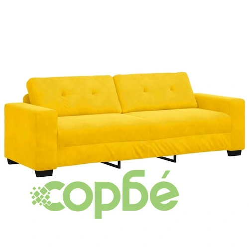 Тримесен диван от жълто кадифе 221x78x80 см с дървена рамка ➤ топ цена ➤ sorbe.bg