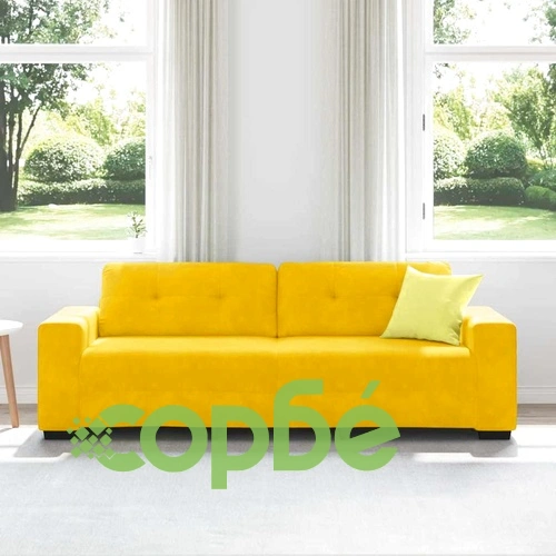 Тримесен диван от жълто кадифе 221x78x80 см с дървена рамка ➤ топ цена ➤ sorbe.bg