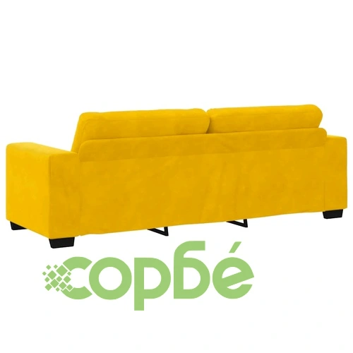 Тримесен диван от жълто кадифе 221x78x80 см с дървена рамка ➤ топ цена ➤ sorbe.bg
