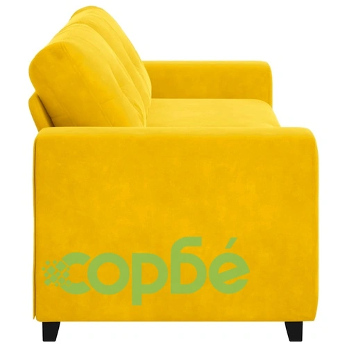 Тримесен диван от жълто кадифе 221x78x80 см с дървена рамка ➤ топ цена ➤ sorbe.bg