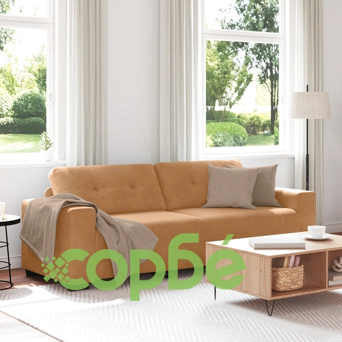 Луксозен кафяв кадифен диван с дървена рамка и пяна, ширина 180 см ➤ топ цена ➤ sorbe.bg