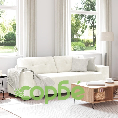 Триместен кремав диван от велур с дървена рамка - 180 см ширина ➤ топ цена ➤ sorbe.bg