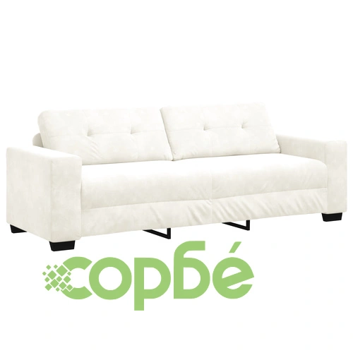 Триместен кремав диван от велур с дървена рамка - 180 см ширина ➤ топ цена ➤ sorbe.bg