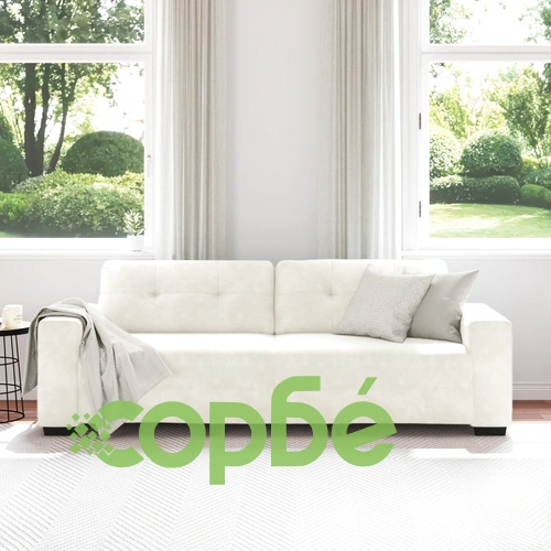 Триместен кремав диван от велур с дървена рамка - 180 см ширина ➤ топ цена ➤ sorbe.bg