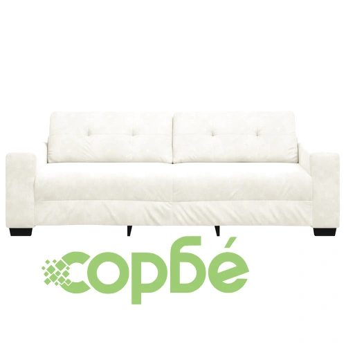 Триместен кремав диван от велур с дървена рамка - 180 см ширина ➤ топ цена ➤ sorbe.bg