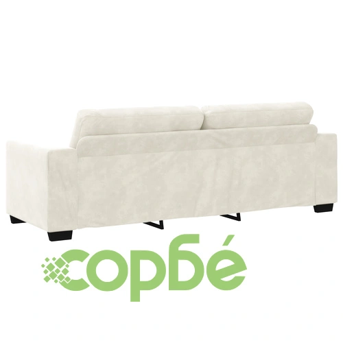 Триместен кремав диван от велур с дървена рамка - 180 см ширина ➤ топ цена ➤ sorbe.bg