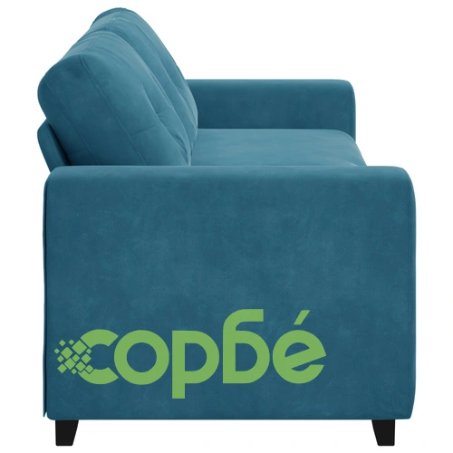 Кадифен син 3-местен диван от полиестер - стилен и издръжлив ➤ топ цена ➤ sorbe.bg