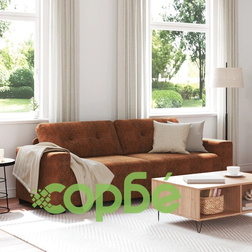 Кафяв Триместен Правоъгълен Плат Диван с Дървена Рамка ➤ топ цена ➤ sorbe.bg