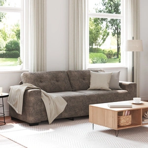 Голям триместен диван от полиестерен текстил в тъмно сив цвят с дървена рамка