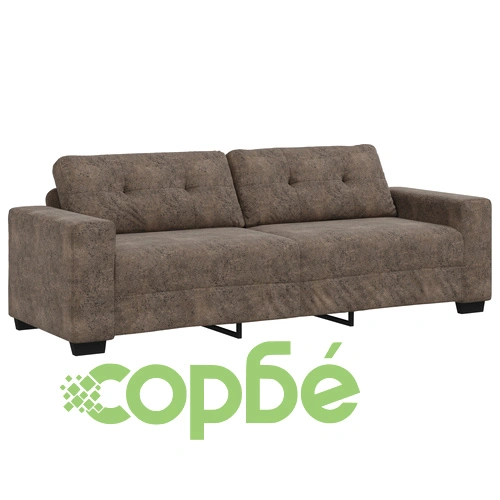 Голям триместен диван от полиестерен текстил в тъмно сив цвят с дървена рамка ➤ топ цена ➤ sorbe.bg