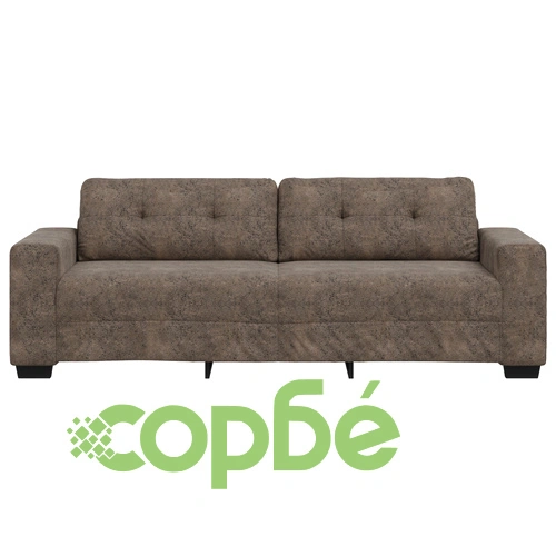 Голям триместен диван от полиестерен текстил в тъмно сив цвят с дървена рамка ➤ топ цена ➤ sorbe.bg