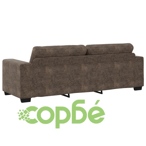 Голям триместен диван от полиестерен текстил в тъмно сив цвят с дървена рамка ➤ топ цена ➤ sorbe.bg