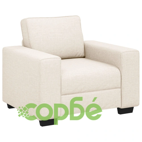 Съвременен Кремав Плат Фотьойл с Дървена Конструкция - Правоъгълен Дизайн ➤ топ цена ➤ sorbe.bg