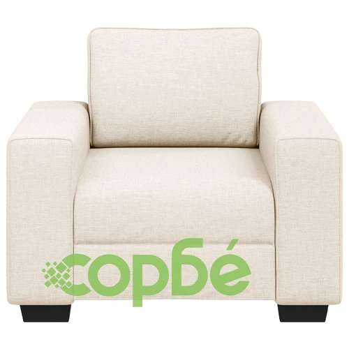 Съвременен Кремав Плат Фотьойл с Дървена Конструкция - Правоъгълен Дизайн ➤ топ цена ➤ sorbe.bg