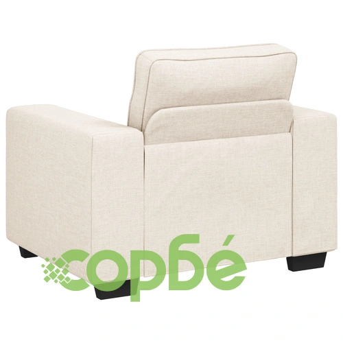 Съвременен Кремав Плат Фотьойл с Дървена Конструкция - Правоъгълен Дизайн ➤ топ цена ➤ sorbe.bg