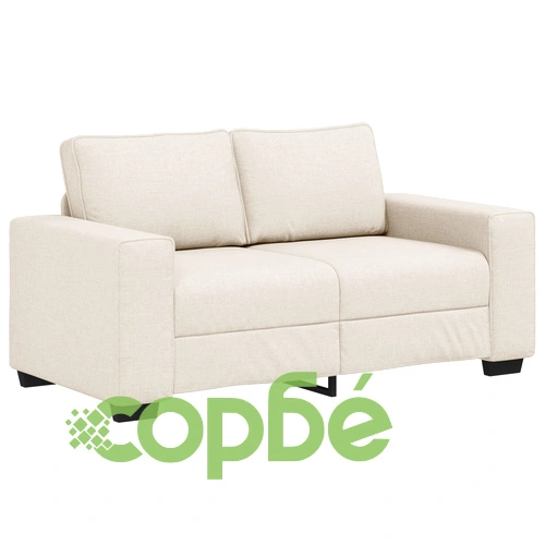 Двуместен диван с бежова текстилна тапицерия и дървени крака - със свалящи се калъфи ➤ топ цена ➤ sorbe.bg