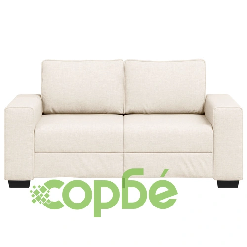 Двуместен диван с бежова текстилна тапицерия и дървени крака - със свалящи се калъфи ➤ топ цена ➤ sorbe.bg