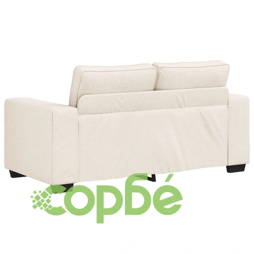 Двуместен диван с бежова текстилна тапицерия и дървени крака - със свалящи се калъфи ➤ топ цена ➤ sorbe.bg