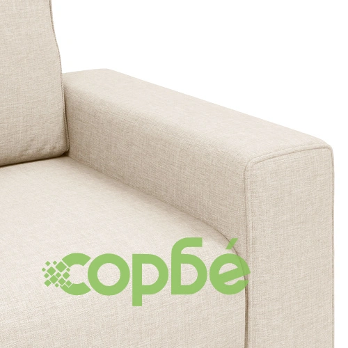 Двуместен диван с бежова текстилна тапицерия и дървени крака - със свалящи се калъфи ➤ топ цена ➤ sorbe.bg