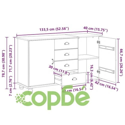 Бюфет ASKIM от масивно борово дърво 133.5x40x79 см кафяв ➤ топ цена ➤ sorbe.bg