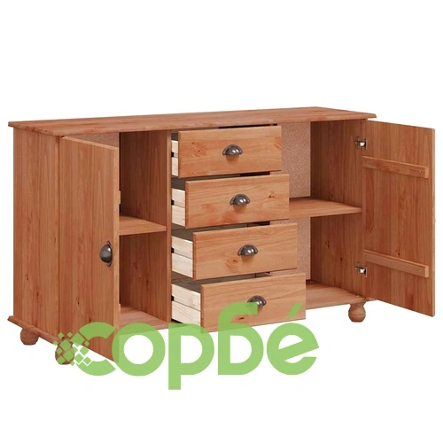 Бюфет ASKIM от масивно борово дърво 133.5x40x79 см кафяв ➤ топ цена ➤ sorbe.bg