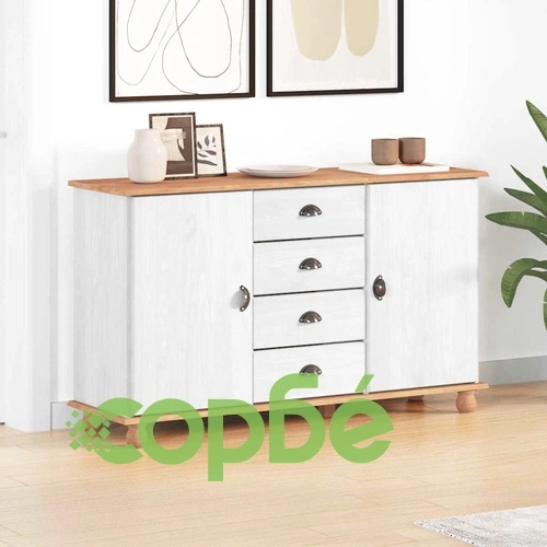 Служебен шкаф ASKIM бял 133.5x40x79 см масивна борова дървесина ➤ топ цена ➤ sorbe.bg